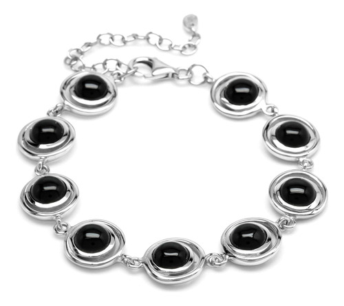 Silvershake Pulsera De Plata De Ley 925 Con Gema De Ónix Neg