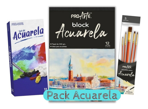 Super Pack Acuarela, 12 Tubos, 5 Pinceles Y 1 Block 