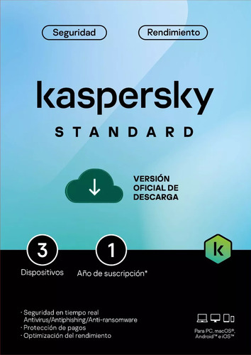 Kaspersky Antivirus Standard  2024 / 3 Pcs  1 Año