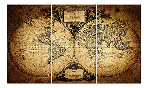 Large 36 X60  Ancient Map Of The World Wall Canvas Prin...