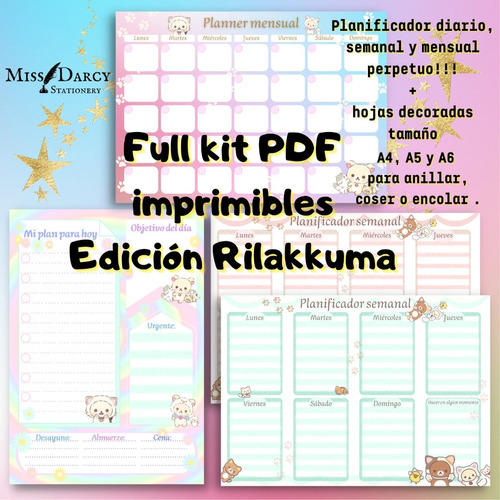 Planner Imprimibles + Hojas Decoradas Set Rilakkuma Kawaii