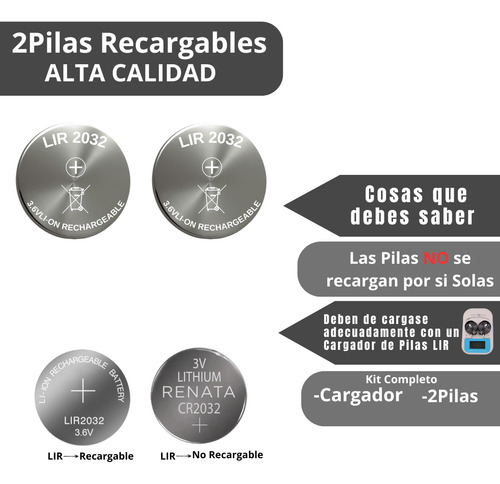 Kit Completo, Cargador+2 Pilas Lir2032+6 Bits Con Luz Led