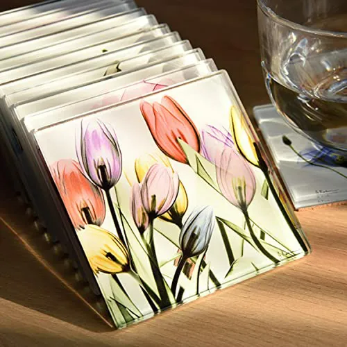 Juego De Posavasos Florales Con Base De Corcho Compatible C