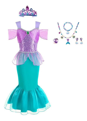 Disfraz De Princesa De Sirena Para Niña  Vestido De Ariel  D