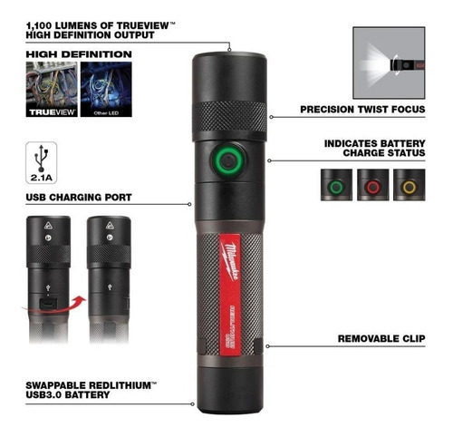 Linterna De Enfoque Giratorio Recargable Usb 1100l Milwaukee