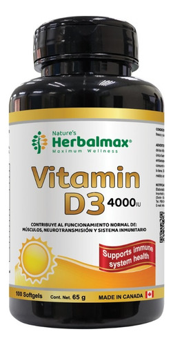 Vitamina D3 4000iu Nature's Herbalmax - Cápsulas De Gel