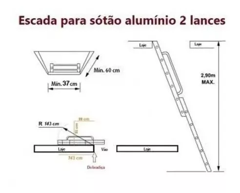 Escada de Sótão De Alumínio de 2,90 mt (2 Lances ) Alulev - Merco Comercial  Ltda.