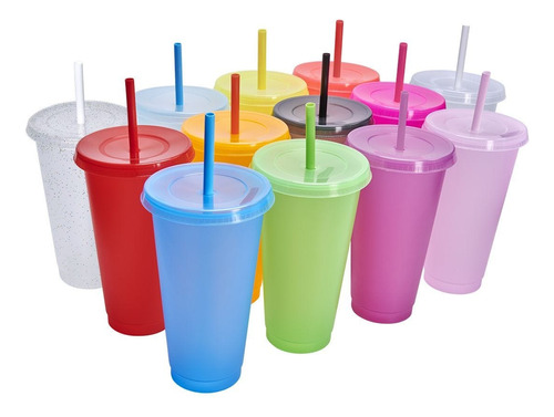 Vaso Plástico Con Tapa Y Popote Jas 800ml Paquete 25 Piezas