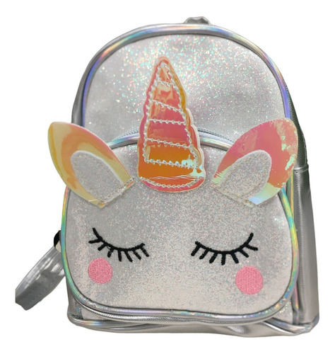 Mochila Unicornio Brillante Brillos - Gris Chica