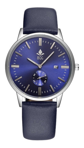 Relógio Masculino Bgg Quartz Pulseira Couro Azul