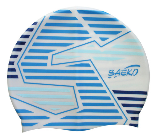 Gorra Natación Saeko Silicona Straight Color Blanco Diseño De La Tela Rayas Tamaño Único