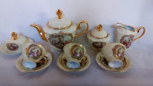 Antigo Conjunto De Cha Porcelana Laranja E Ouro - Império dos