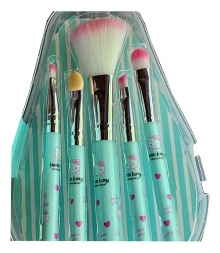 Set 5 Brochas Para Maquillaje Hello Kitty Rosa O Verde Kawai