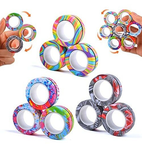 9pcs Anillo Magnético Fidget Juguetes Coloridos Anillo...