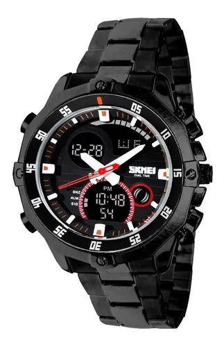 Reloj de pulsera Skmei 1146 de cuerpo color plateado y negro