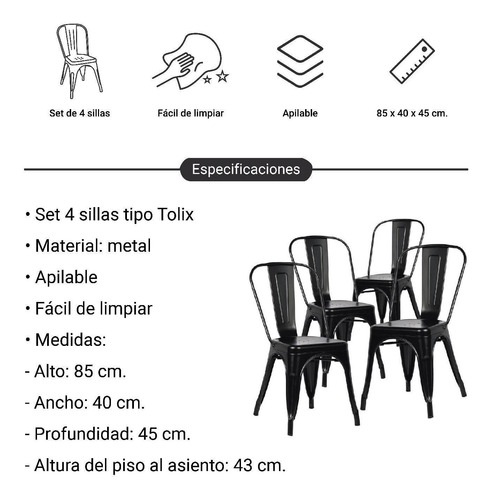 Set De 4 Sillas Tipo Tolix De Acero Varios Colores