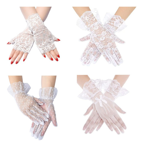 Yizrfu Guantes De Encaje Para Mujer Guantes Florales Guantes