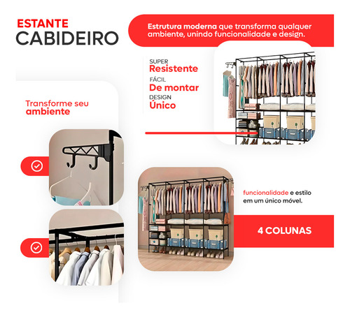 Closet Aberto Com 4 Colunas Em Aço Resistente