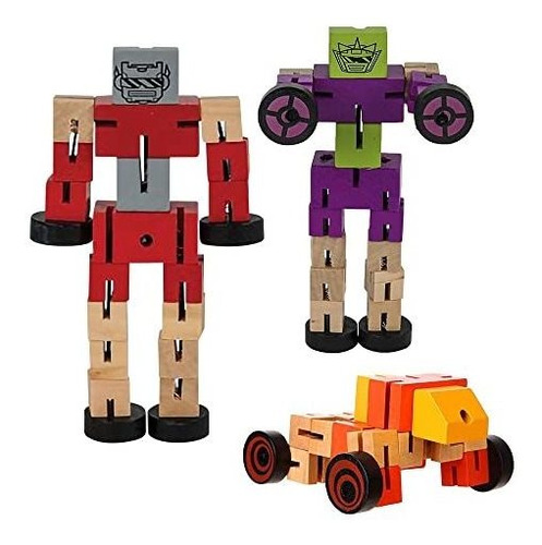 Artecreatividad Robots De Juguete De Madera - 3 Pack Yz9wp