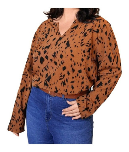 Blusa Con Estampado De Leopardo - Tallas Grandes