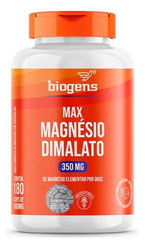 Max Magnésio Dimalato, 350mg De Magnésio Elementar Por Dose, 180 Cápsulas, Biogens