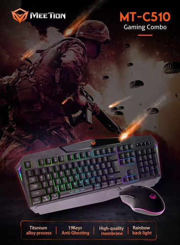 Imagen 5 de 10 de Combo Teclado Mouse Gamer Meetion Mt C 510 Luces Rgb Pc Ps4