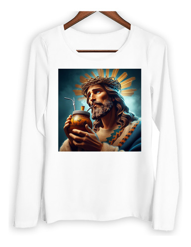 Remera Mujer Ml Jesus Tomando Mate Buzo Norteño Merienda