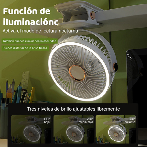 Ventilador De Escritorio Con Luz 5 Velocidades Diámetro 15cm