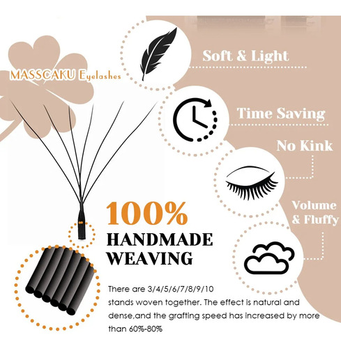 Extensiones De Pestañas Masscaku 8dw Con Puntas Dobles, Mezc