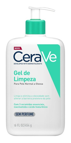 Gel de limpieza CeraVe Gel De Limpeza Facial día/noche para piel normal/oleosa de 454mL/454g 18+ años
