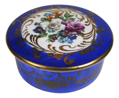 Caja, Cofre Porcelana Limoges Azul Pintado A Mano Cp5