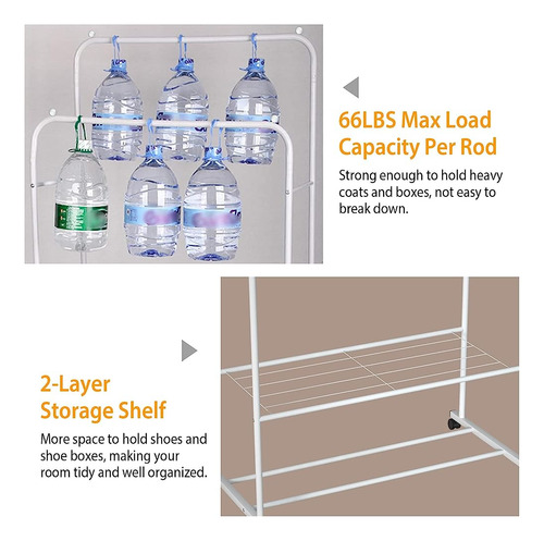 Moclever Clothing Rack Con Ruedas, Double Rod Garment Rack R