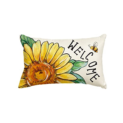 Funda De Almohada De Bienvenida Al Verano Girasol Abeja...