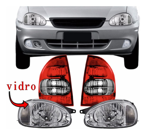 Kit Par Farol Vidro Corsa Classic + Lanterna Fumê 2000 A 10