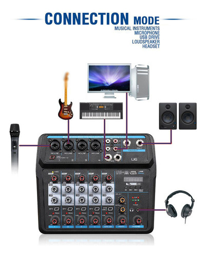 Mesa De Mezclas De 6 Canales Mixer Audio U6 Mini Musical