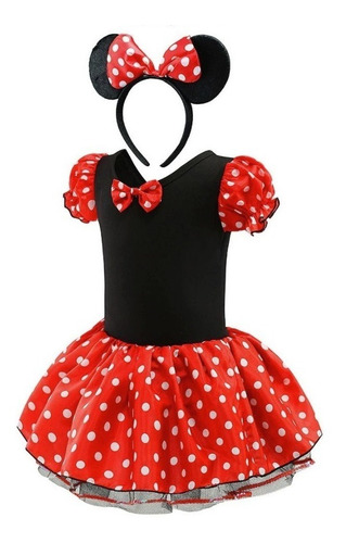 Imagem 2 de 5 de Fantasia Infantil Minnie Estilo Boneca Luxo Vestido Com Arco