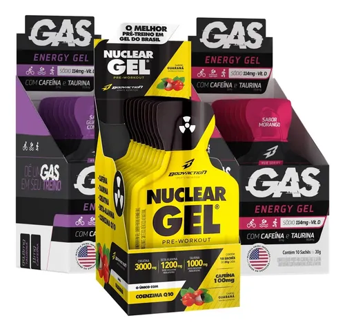 Kit 2x Gas Gel Energético 20 Sachês + Pré Treino Nuclear Gel Sabor Guaraná Com Açaí/morango