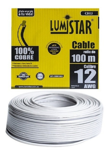 Cable 12 Thw 75° Lumistar 100% Cobre 7 Hilos Blanco 100 Mts