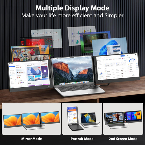 Monitor Portátil Triple Qqh, Extensor De Pantalla De La Comp