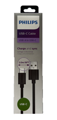 Cable Usb Tipo C Para Carga Y Datos 2 Metros Marca Philips