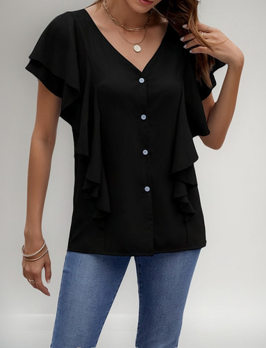 Camisa Fly Ruffle Sleeve Single Breasted Cardigan