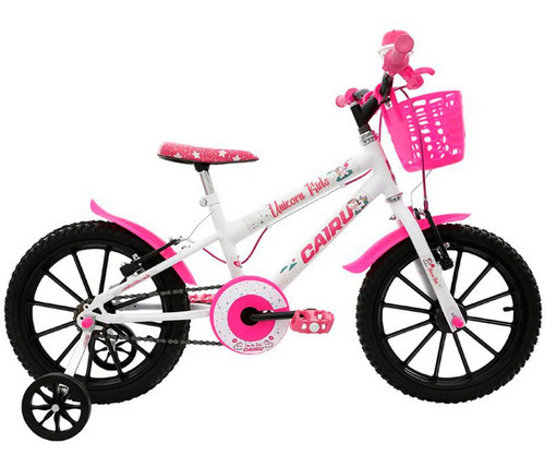 Bicicleta Infantil Cairu Unicórnio Aro 16 Em Abs Cor Branco com Rosa