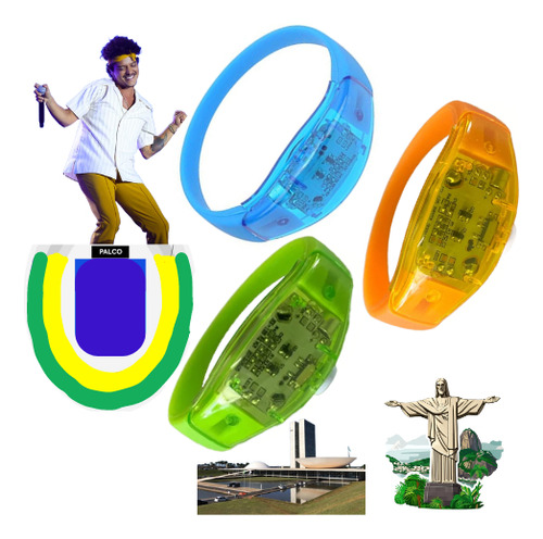 Kit 3 Pulseiras Led Ativada Por Som - Show Do Bruno Mars