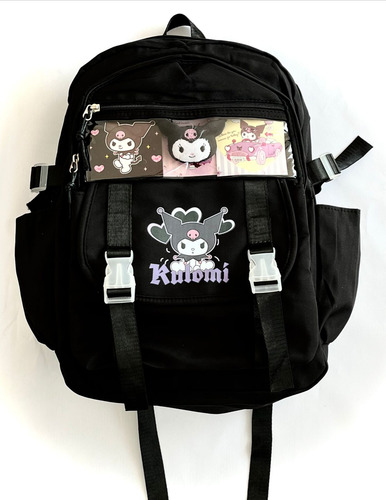 Mochilas Escolar Sanrio Kuromi, Kawai 2 Porta Vasos, 3 Cierres, Porta Lap, 4 Bolsas, Ajuste De Costado