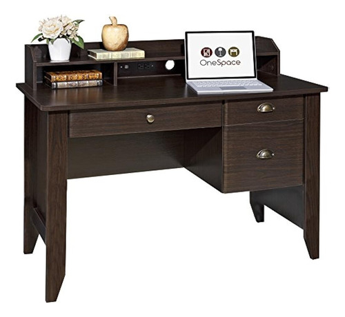 Onespace Executive Desk Con Hutch Usb Y Cargador Hub Wood Gr
