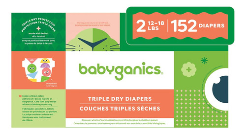 Babyganics Talla 2, 152 Unidades, Absorbentes, Transpirables