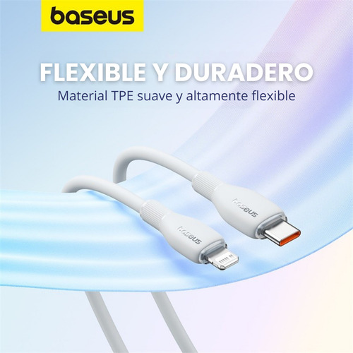 Baseus Cable Tipo C-ip 1.2 Metros 20w Cargador Para iPhone + Cubo De Carga 2 Puertos Tipo C Y Usb A Color Blanco Carga Rápida Cable Material Flexible Y Resistente 50% De Pila En 30min