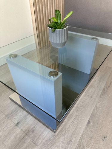 Mesa Ratona Acero Espejado Vidrio 100x70 Gris