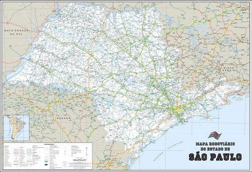 Imagem 1 de 6 de Mapa Rodoviário Estado São Paulo 65x100cm  Para Decorar Casa