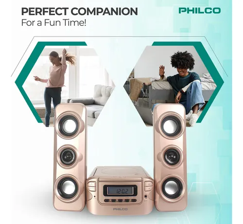 Estantería Estéreo Philco Cd Radio Bluetooth Oro Rosa Mp3